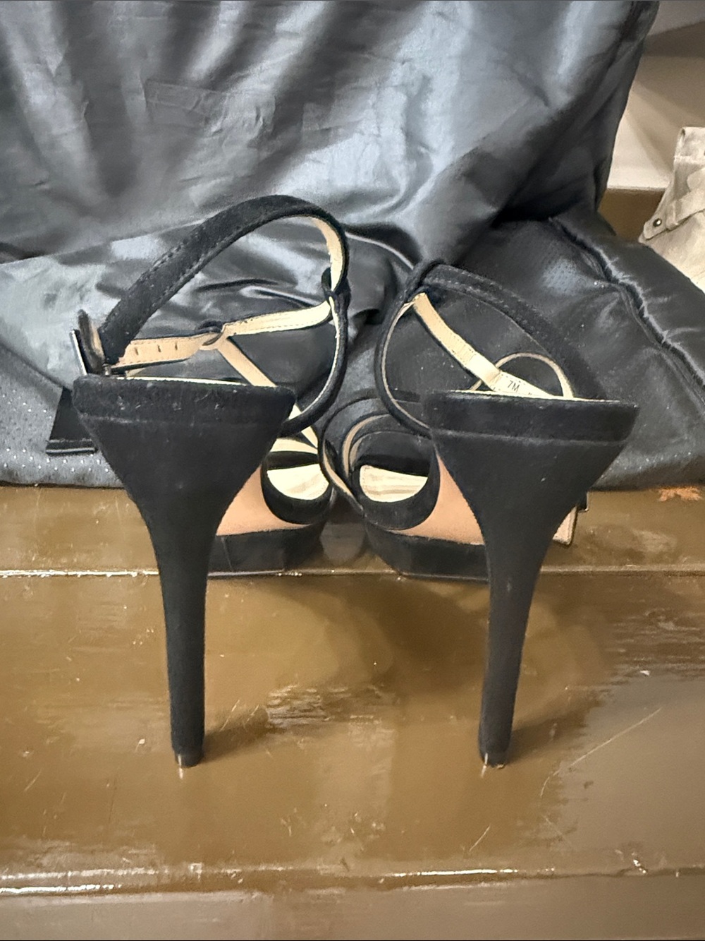 Pelle Moda Black Strappy Suede Heeled Sandals - Picture 5 of 5